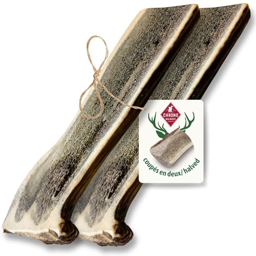 ChronoBalance-XL Bois de Cerf pour Chien, Lot de 2, Coupé en Deux, Snack 100% Naturel, Soin Dentaire, Jouet pour Chiens, Os sans Produits Chimiques