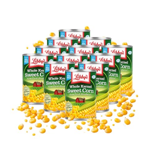 Libby's Whole Kernel Sweet Corn | Naturally Sweet Flavor | Golden Yellow | Just-Off-The-Cob Crispness | Seasoned with Sea Salt | Grown & Made in the USA | 15.25 oz cans (Pack of 12)