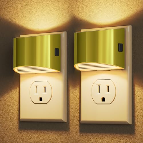 Image of DORESshop LED Night Light[2 Pack], Night Lights Plug into Wall, 3 Level Brightness Adjustable Plug in Night Light, Dusk to Dawn Sensor, Nightlights for Adults, Bedroom, Bathroom, 3000K, Golden Cover