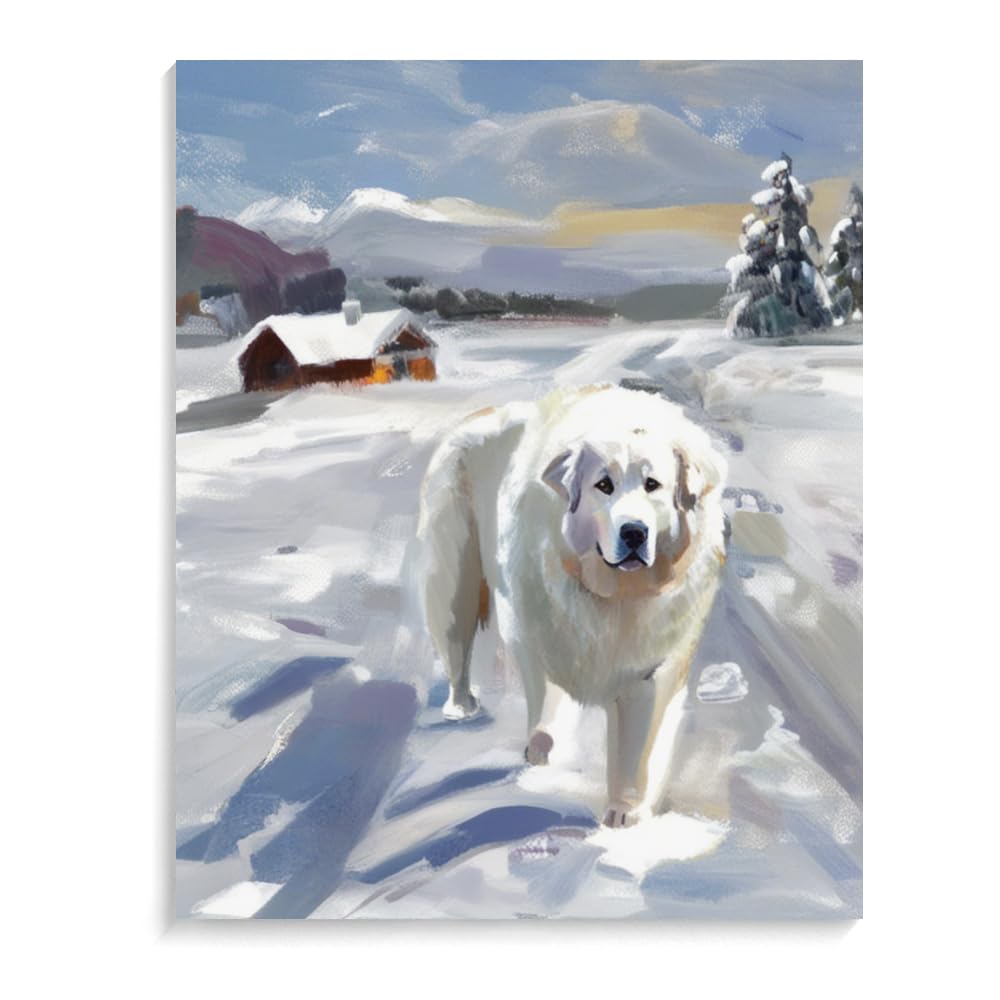 DIY Oil Painting by Number Great Pyrenees Dog Painting by Numbers for Beginners,Acrylic Paint Crafts for Home Decor 16x20inch(40x50cm) Frameless