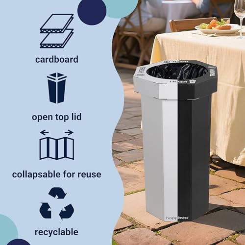 happimess HPM1302A-2SET Fleur 25-Gallon Traditional Classic Disposable Corrugated Cardboard Event Trash Can and Recycling Bin for Home, Kitchen, Bathroom, Charcoal Black/Cotton White (Set of 2) by happimess - Used condition - Image 3