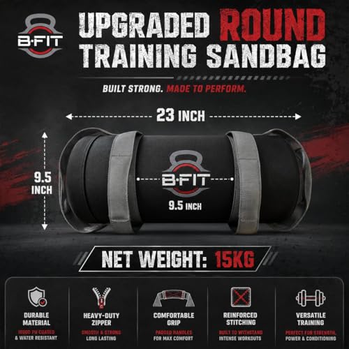 Image of B Fit Upgraded Bulgarian /Round Training Bag for Fitness Gym Training, Cross fit, Wrestling, Judo, Grappling, MMA, Full Body Workout. (Round Training Bag, 15 Kg)