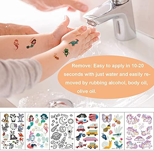 TSHAOUN 150 Pcs Temporary Tattoos for Kids, Glow in the Dark Unicorn Mermaid Butterfly Dinosaur Car Panda Outer Space Theme Luminous Fake Tattoos for Boys Girls Birthday Party gift (15 Sheets)