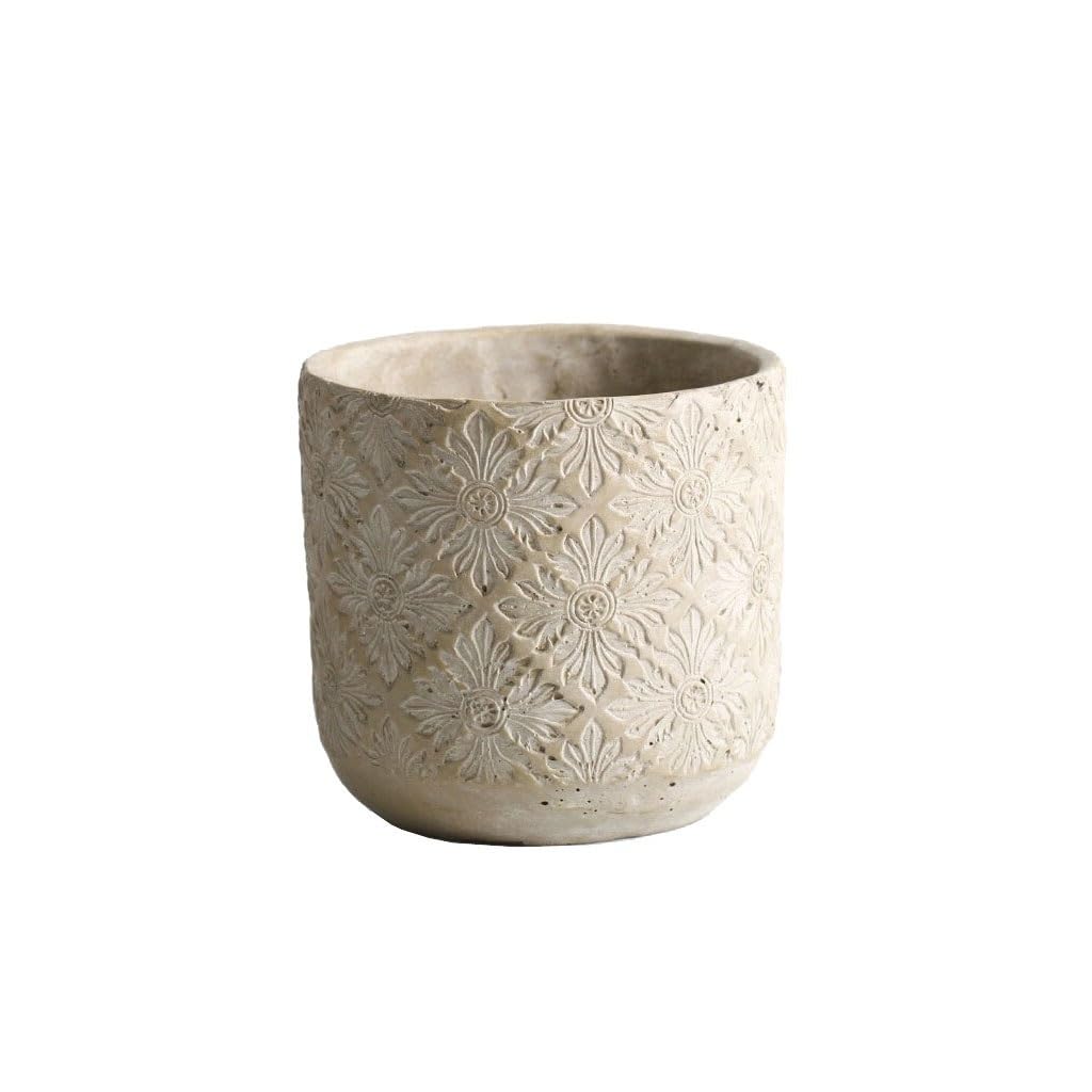 Gelasige B Flower Pots American Retro Stoneware Flower Pot Cement Embossed Pattern Potted Plant Succulent Flower Vessel Home Desktop Decoration Outdoor Flower Pots(B)