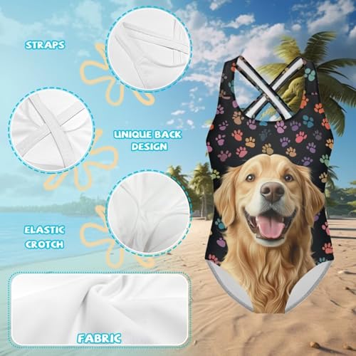 Image of WELLFLYHOM Girls Bathing Suits One Piece 5-14 Kids Full Coverage Swimsuits Cross Back Summer Swimwear for Beach Holiday