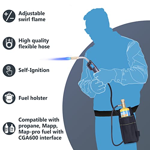 MAPP Map Gas Torch Kit with Holster, Adjustment Knob Trigger Start Propane Hose Torch for Brazing, Soldering, Welding, Plumbing, HVAC