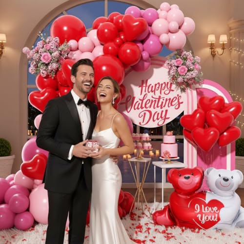 Image of Valentines Day Balloons Garland Arch Kit, Pink Red and Red Heart Balloons for Valentine's Birthday Galentine's Day Wedding Anniversary Engagement Romantic Party Decorations Special Night