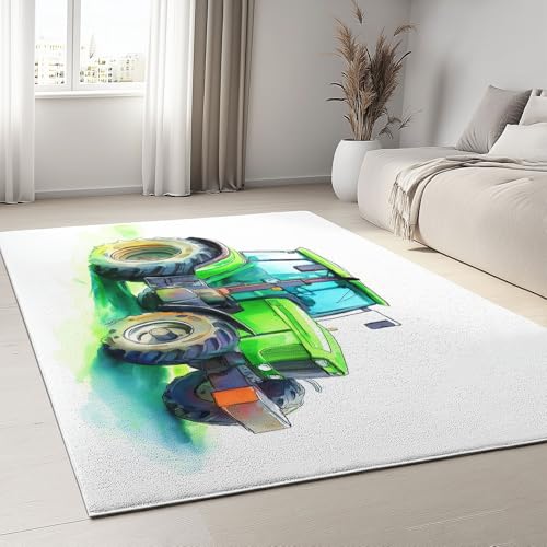 Genérico Alfombra Salon Modernas 100 x 150 cm - Tapete Lavable en Lavadora Antideslizante para Sala y Dormitorio Dibujos Animados Tractor, Alfombras de Habitacion Comedor Dormitorio Cocina Blanco