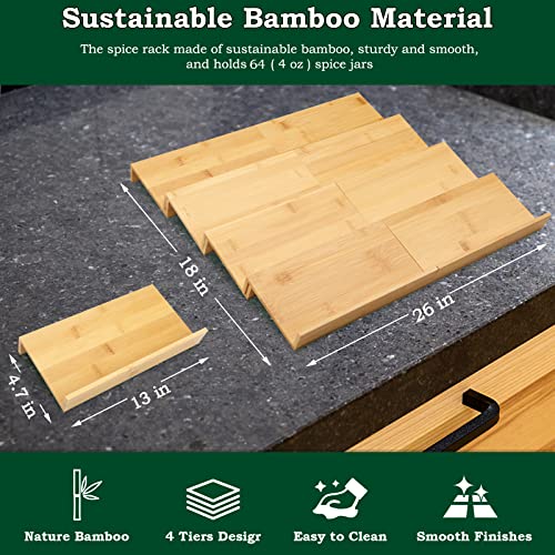 Spice Rack Organizer For Drawer, 8Pcs Adjustable Expandable Kitchen Spice Rack Organizer, 4 Tiers Bamboo Spice Rack For Kitchen Drawer,Countertop, Cabinet Storage And Organization,26''W X18''D #TOP2
