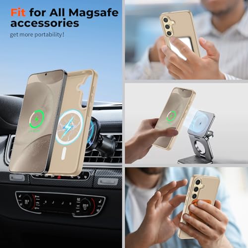 Image of SUPFINE Magnetic for Samsung Galaxy S24 Plus Case / S25 Plus Case with Screen Protector, (Built-in Magnets) (Military Grade Drop Protection) Slim Translucent Shockproof Phone Case,Pink Gold