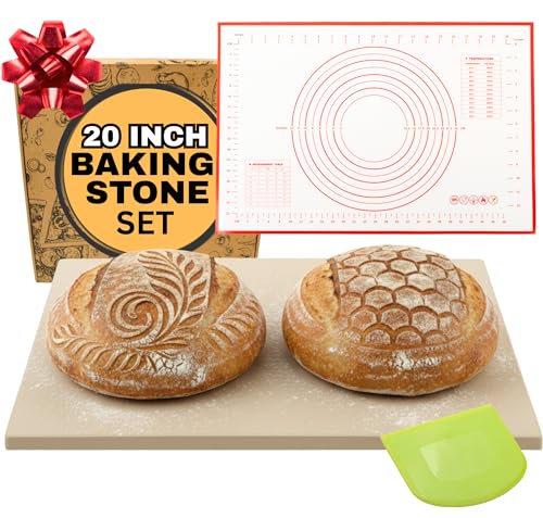Baking Stone for Oven 20 inch, with Silicone Mat and Dough Tool - Large Baking Stone for Bread and Pizza - Oven Stone - Rectangular Cordierite Bread Stone 20' x 13.5' x 0.6'