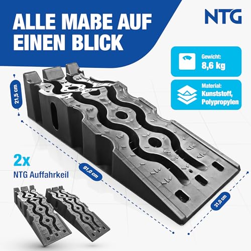 NTG Auffahrrampe PKW Auffahrrampen (2er Set) bis 3000 kg Hochbelastbare Auffahrkeile aus Kunststoff Antirutsch + Stapelbar - Passend für jedes Auto