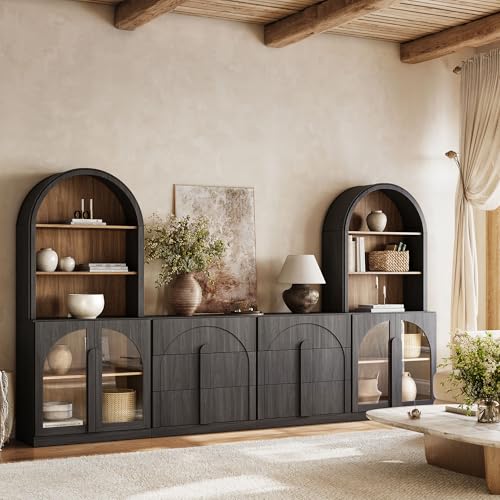 Image of BELLEZE Bijou 126 inch Wall Unit 6-Piece Modular TV Stand - Ebony