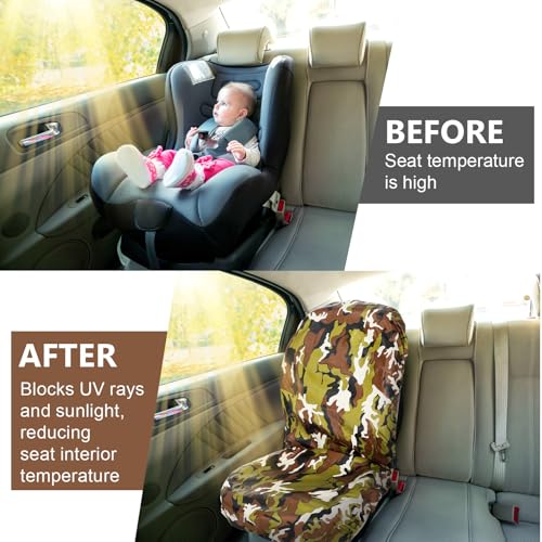 Image of BBTO 2 Pcs Car Seat Sun Shade Covers Baby Car Seat Coolers Protector Reflective Carseat Sunshade Infant Blocks Heat UV Sunlight Keep Baby Toddler Child Cool Travel Safety (Classic,Camo)