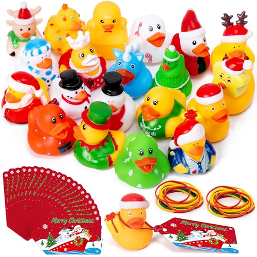 H1vojoxo Christmas Rubber Ducks Bulk - 20 Set Christmas Rubber Ducks for Cruise Ships Novelty Turkey Floating Duckies for Party Decoration Xmas Stocking Stuffers Gift Exchange Baby Shower Bath Toys