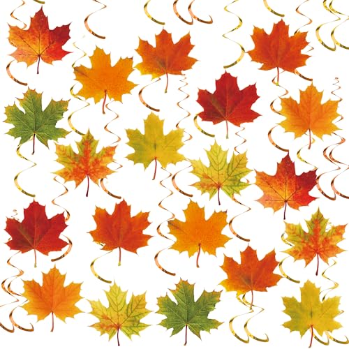 36 Pcs Fall Leaves Hanging Swirls Maple Leaves Swirls Streamer Autumn Swirl Decorations Thanksgiving Ceiling Hanging Decorations for Home Autumn Thanksgiving Harvest Party Decor