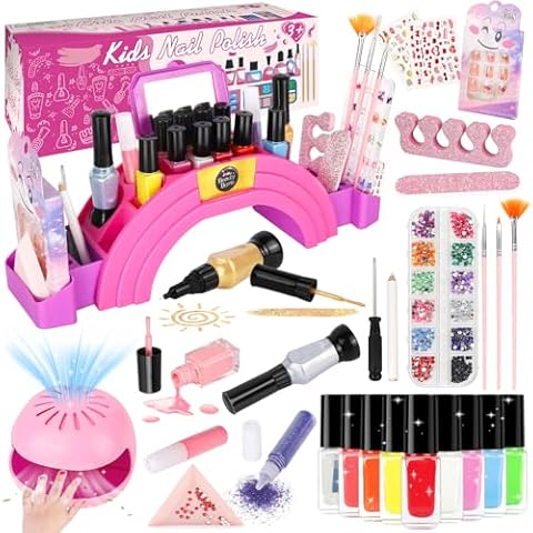 Oisacirg Kids Nail Polish Set for Girls, 28Pcs Nail Art Kit with Nail Dryer, Non-Toxic Peel-Off Water-Based Nail Polish Christmas Birthday Gifts Toddlers Kids Girls Toys Ages 3 4 5 6 7 8+ Cover