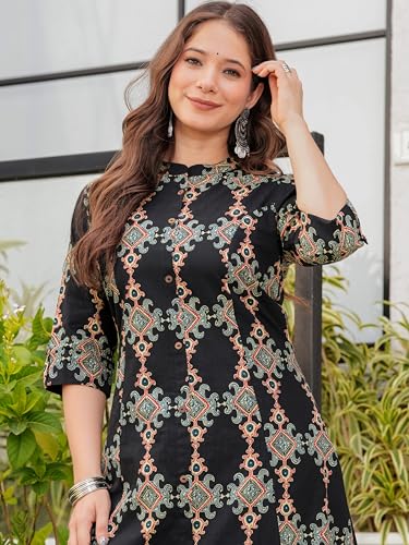 Image of rytras Women Pure Cotton Printed A-Line Kurta Sets with Palazzos|Kurti Set for Woman|Cord Set for Women Cotton