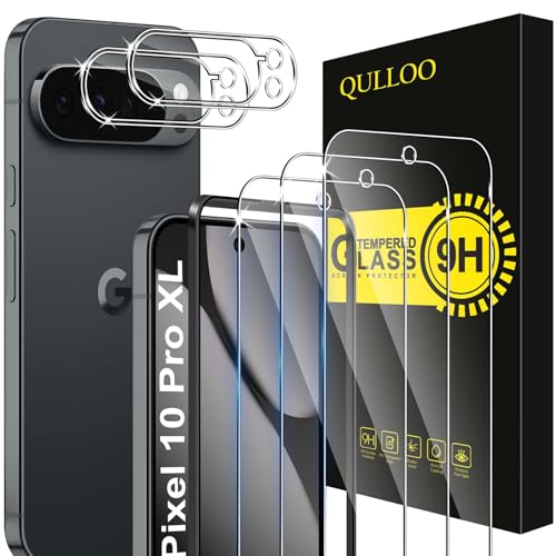QULLOO Protector de Pantalla para Google Pixel 10 Pro XL, 3 Piezas Cristal Templado y 2 Piezas Protector de Lente de Cámara, Dureza 9H Ultra Resistente Vidrio Templado