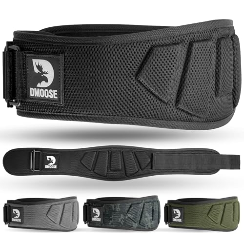 DMoose Fitness Weight Lifting Belt for Squats Deadlift & Intense Workout - 6 Adjustable Fit Auto Lock Weightlifting Belt for Men & Women - Neoprene Gym Belts for Stability (Black 2.0)