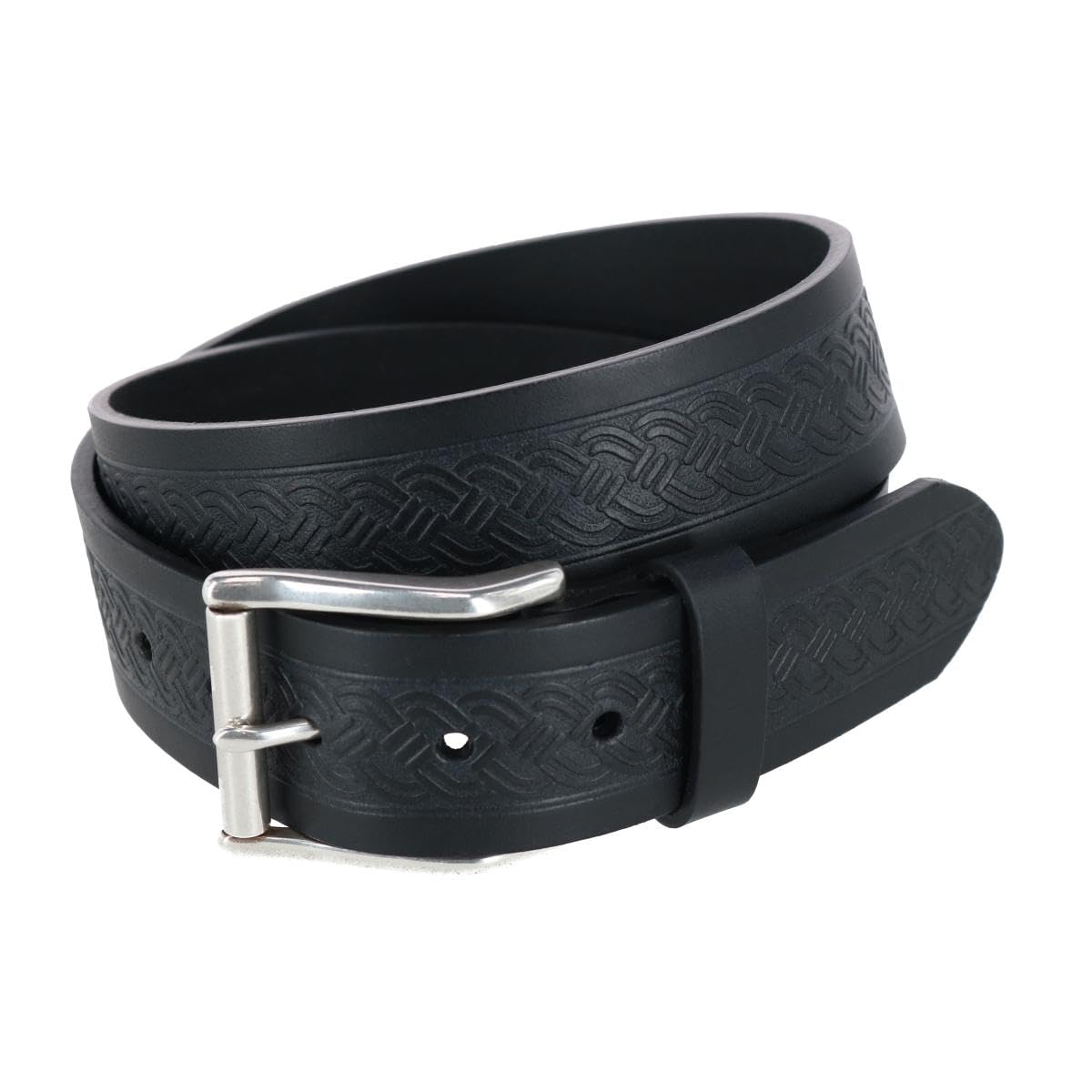 Trafalgar Men's Grady 40mm Celtic Scroll Embossed Leather Jean Belt, 34, Black