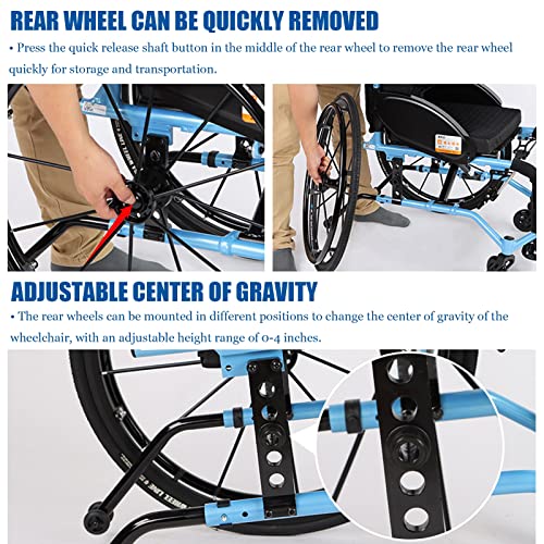 Ultralight All Terrain Wheelchairs For Adults, Portable Lightweight Foldable Wheelchair With Shock Absorbing Pneumatic Tires, Aluminum, Weight Capacity 350Lbs,Red,Seat Width 15" #TOP2