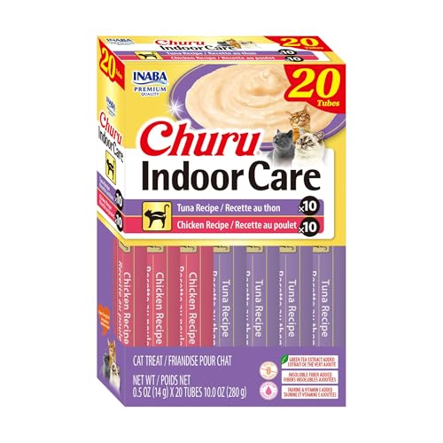 INABA Churu Indoor Care for Hairball Control, Functional Lickable Cat Treat with Taurine & Green Tea...
