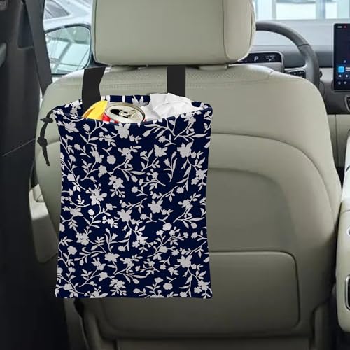 Image of Car Trash Bag Trendy Floral Car Garbage Bag Hanging Car Trash Can for Back Seat with Drawstring