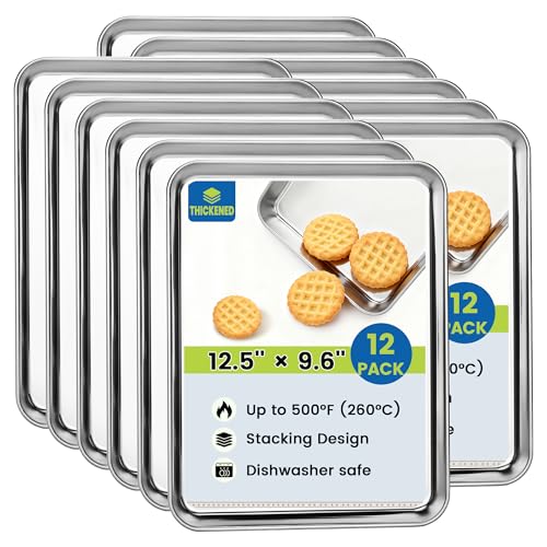 BIEAMA 12 Pack Stainless Steel Toaster Oven Baking Sheets, 12.5 x 9.6 in