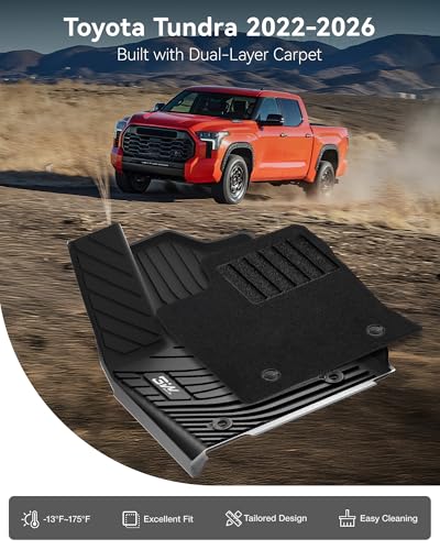 Image of 3W Floor Mats Fit 2022-2026 Toyota Tundra CrewMax Cab, TPE All-Weather