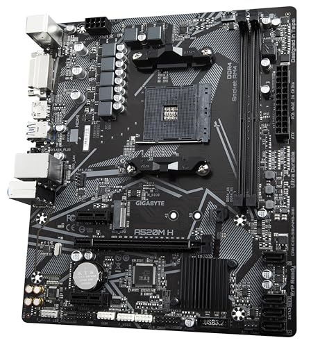 GIGABYTE Carte mère A520M H Prend en charge les processeurs AMD Ryzen série 5000 AM4 VRM numérique pur 4+3 phases jusqu'à 5100 MHz DDR4 OC PCIe 3.0 x4 .2 LAN GbE USB 3.2 Gen 1 Neuf - vue 5