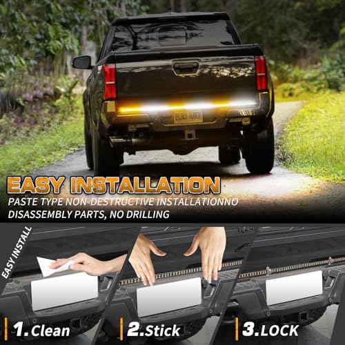 Image of XRIDONSEN 48 inch 288 LED Tailgate Strobe Lights Rear Emergency Lights | Amber White Flashing Warning Hazard Caution Safety Light Strip for Tow Plow Trucks Construction Vehicles Pickup Trailer