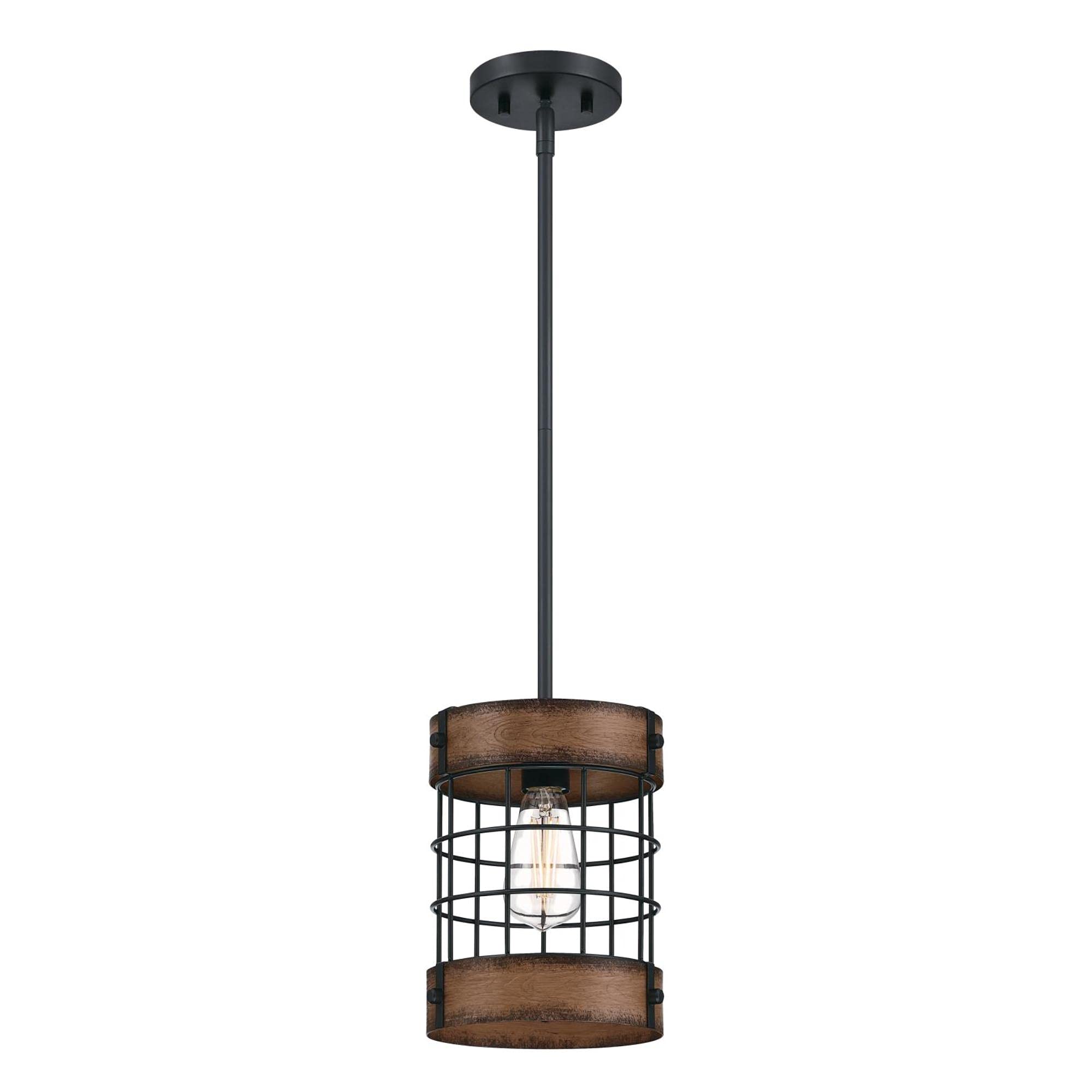 Westinghouse 6117900 Langston Vintage-Style One-Light Indoor Pendant Light, Matte Black Finish with Barnwood Accents, Cage Shade
