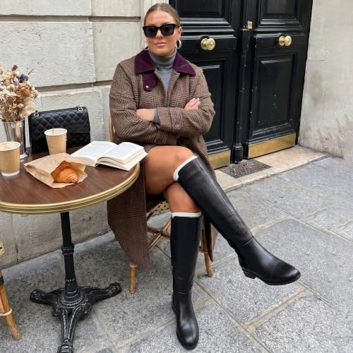 Image of Modatope Rounded Toe Flat Stretchy Dress Knee High Boots Side Zipper | Suede Elastic Fall Winter Boots, Low Chunky Block Heel Riding Boots,2026 Fashion Womens Tall Long Boots