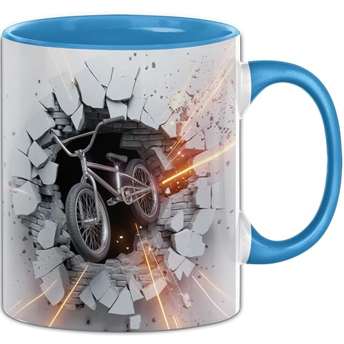3D BMX Fahrrad Tasse Geschenk BMX Fahrrad Durchbruch Wand Spruch Geschenkidee für BMX Fahrrad Liebhaber (Blau)