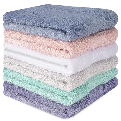 INFICRIME 6 Pack 100% Cotton Wash Cloth 13x13 Inch Highly Absorbent and Soft Feel Fingertip Towels Machine Washable Washcloths for Bathroom Gym Hotel Spa and Kitchen 6 Colors