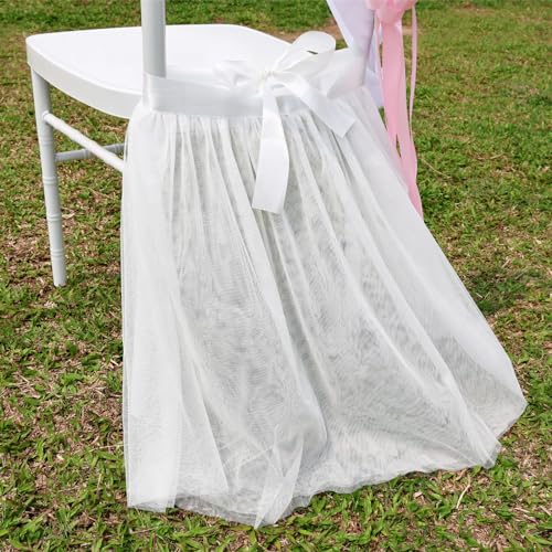 Falda de silla de tul blanco esponjosa para eventos y bodas 4