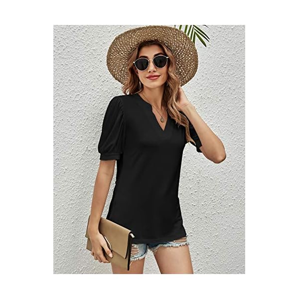 Romanstii-Women-Casual-V-neck-T-Shirts-Loose-Puff-Short-Sleeve-Tops-Tunic-Blouse Romanstii Women's Classic-Fit Short Sleeve V-Neck T-Shirt,Black,L