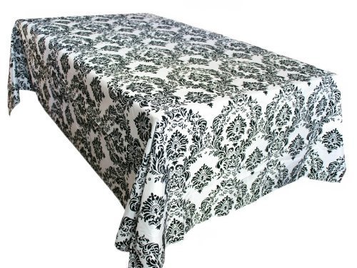 BalsaCircle 60"x102" Black White Damask Flocking Tablecloth