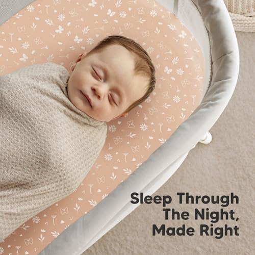 Image of 2-Pack Organic Bassinet Sheets for Girls, Boys - 100% Cotton Bassinet Mattress Sheets Compatible with Halo Bassinest Swivel Sleeper, Graco, Baby Delight, Chicco, Fitted Bassinet Sheets (Butterflies)