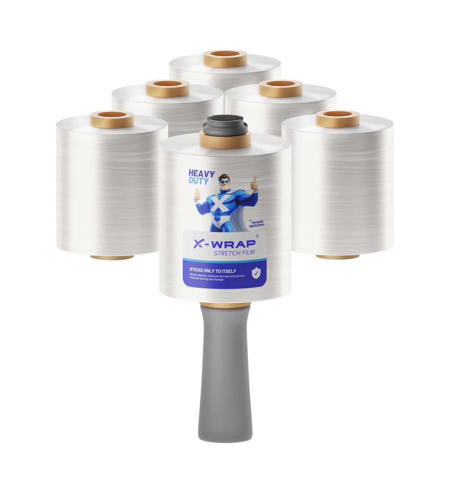 X-Wrap 6-Pack x 80 Gauge x 4”inch x 800ft, Mini Clear Stretch Wrap Film with Handle, Self-Adhering for Pallets, Moving Supplies, Furniture, Plastic