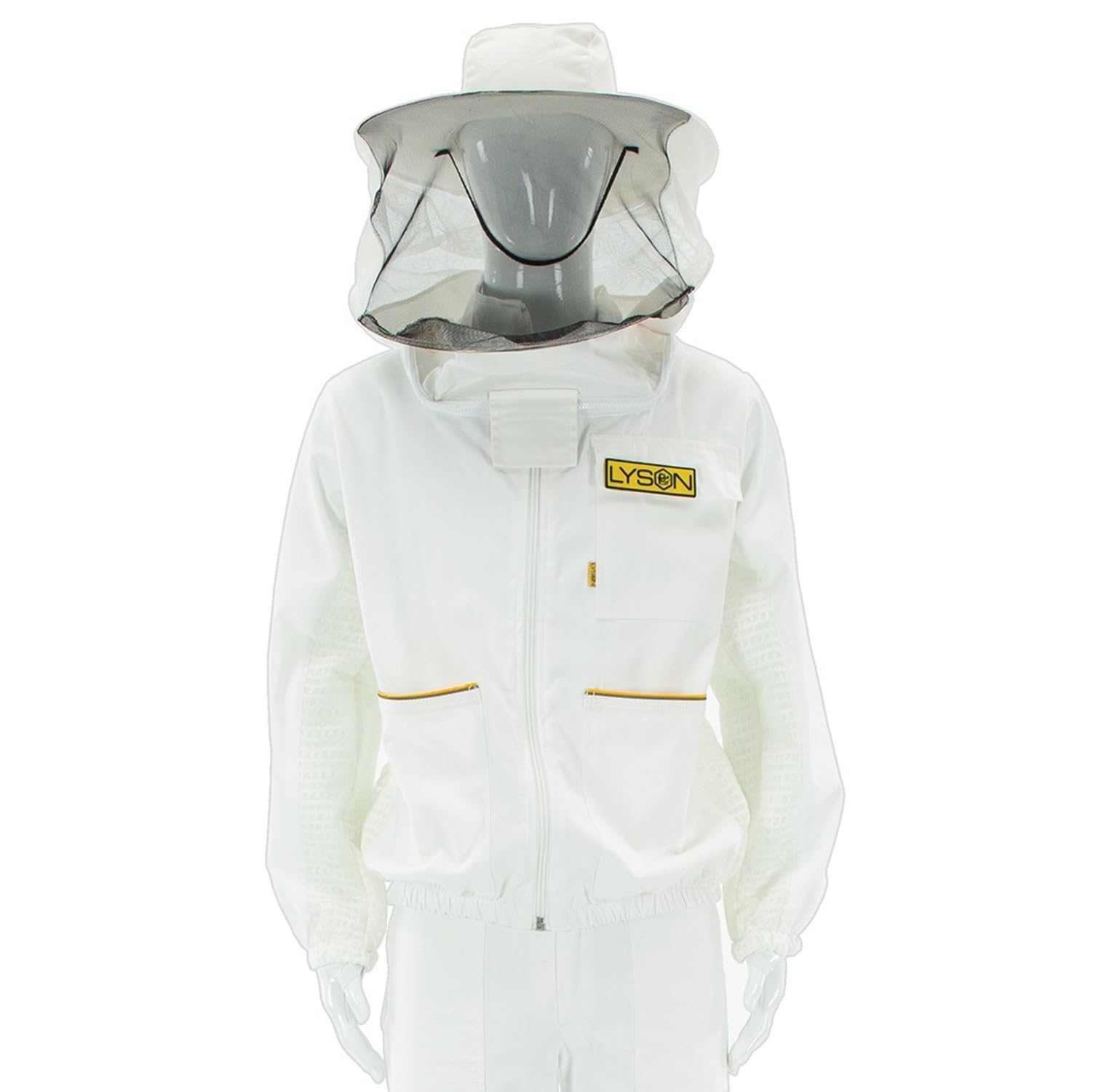 LYSON Imkerjacke Imkerbluse mit Hut Professionelle Imkerbekleidung Imkerbekleidung aus Mesh und Baumwolle Imkerjacke mit Reißverschluss Schutzjacke Imkerei Bienen Weiß Größe M
