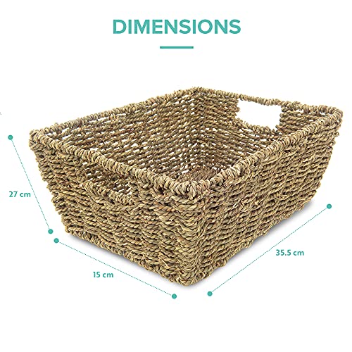 LIVIVO Set of 4 Seagrass Rectangular Hamper Storage Decorative Baskets Natural Shelf Underbed Woven Gift Multipurpose Kitchen Bathroom With Insert Handles- Natural - Cosy Home Interiors LIVIVO Set of 4 Seagrass Rectangular Hamper Storage Decorative Baskets Natural Shelf Underbed Woven Gift Multipurpose Kitchen Bathroom With Insert Handles- Natural - Image 5