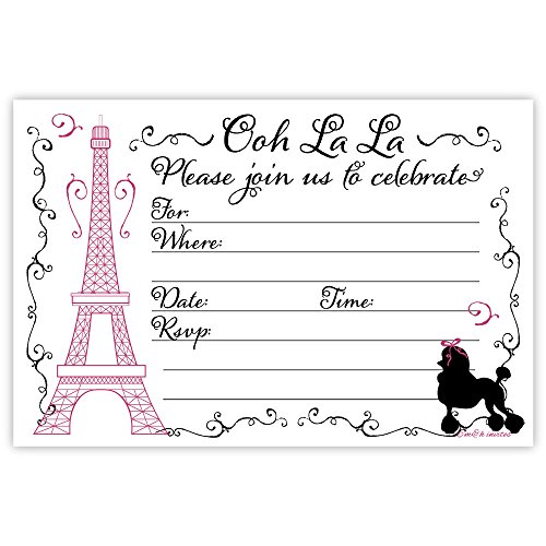 Paris Party Invitations (20 Count) With Envelopes Paris Party Invitations (20 Count) With Envelopes