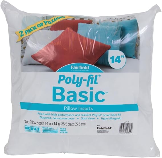 Fairfield Poly-Fil Basic, Personalizable Pillow Inserts, Pillow Inserts for Decorative Pillows, Travel Pillows, and Home Decor, 14 X 14, Pack of 2
