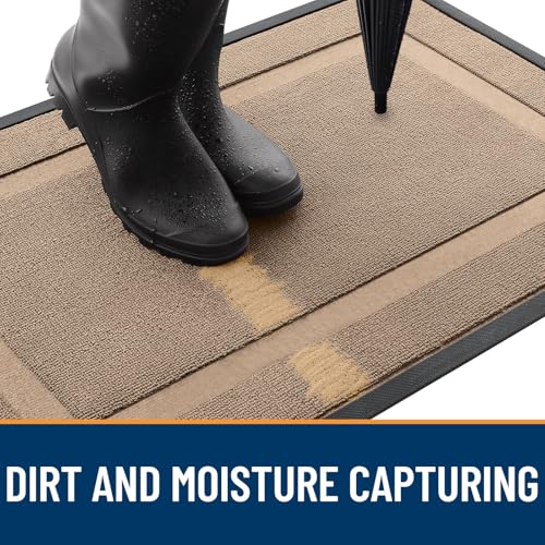 Image of OLANLY Front Door Mat Indoor Outdoor Entrance, Waterproof All-Season, All-Weather Doormat, Sturdy Natural Rubber, Low Profile, Easy Clean Patio Porch Entryway Mat, 47x32, Mocha