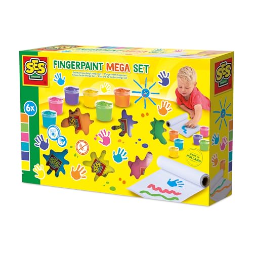 Ses Creative 00393 Mega Set de Peinture au Doigt 6 Couleurs x 110ml - Inclut Un Rouleau de Papier de 2 Mètres