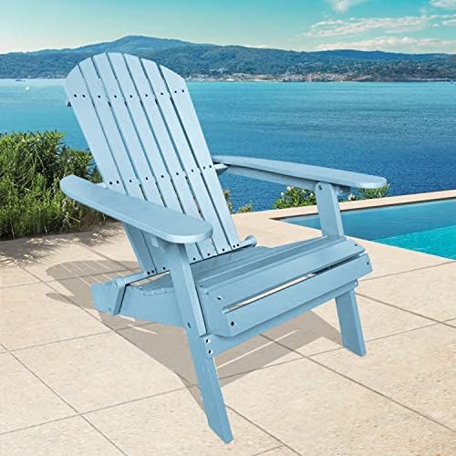 Pazidom Folding Adirondack Chair Wooden Fire Pits Chair Outdoor Patio Lounge Chairs Modern Adirondack Chairs for Yard Garden Lawn Pool Deck Beach, Easy Assembly/Weather Resistant, Turquoise