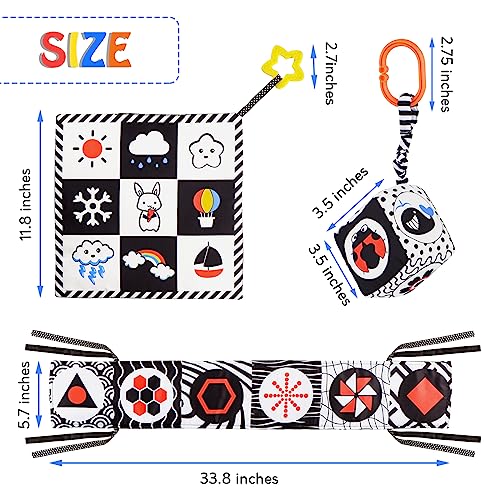 Image of SAMMAS 3 Pcs Black and White High Contrast Baby Toys 0-6 Months for Newborn, Babies Sensory Soft Book for Early Education, Infant Tummy Time Cloth Book, Montessori Toys for Babies