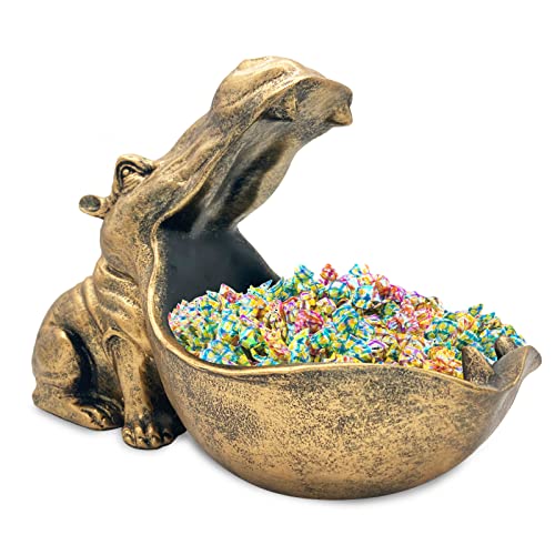 Image of aboxoo Hippo Statue Home Resin Hippopotamus Figurine Sculpture Table Art Decoration Sundries Key Container Storage Box (Gold)